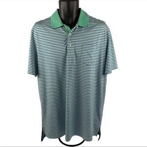 Mens Ralph Lauren RLX Short Sleeve Polo Shirt Sz L Blue Green Striped Wicking